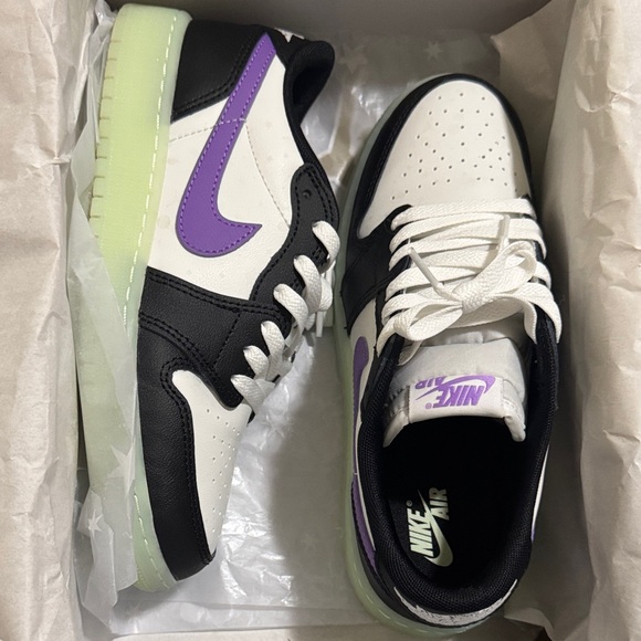 Nike Air Black and Purple glow-in-the-dark sneakers with White accents. - Picture 1 of 5